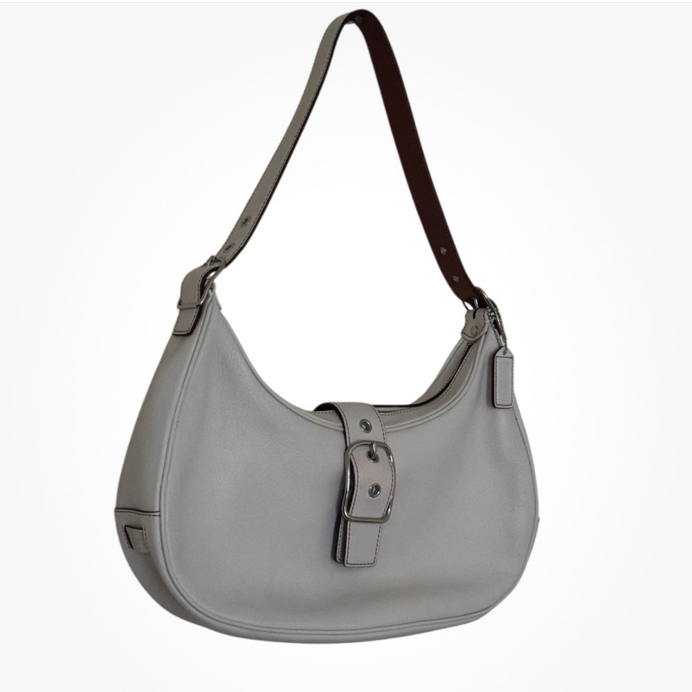 Vintage Coach Buckle Hobo Shoulder Bag Ivory Leather Style J3S-7592 – Excellent